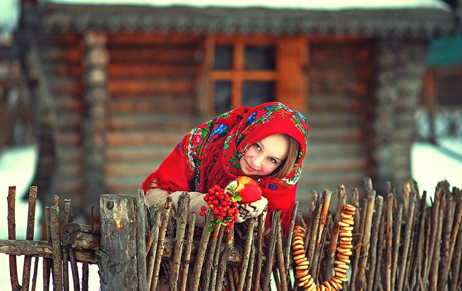 Sexy girl Women in Slavic costumes in Istanbul